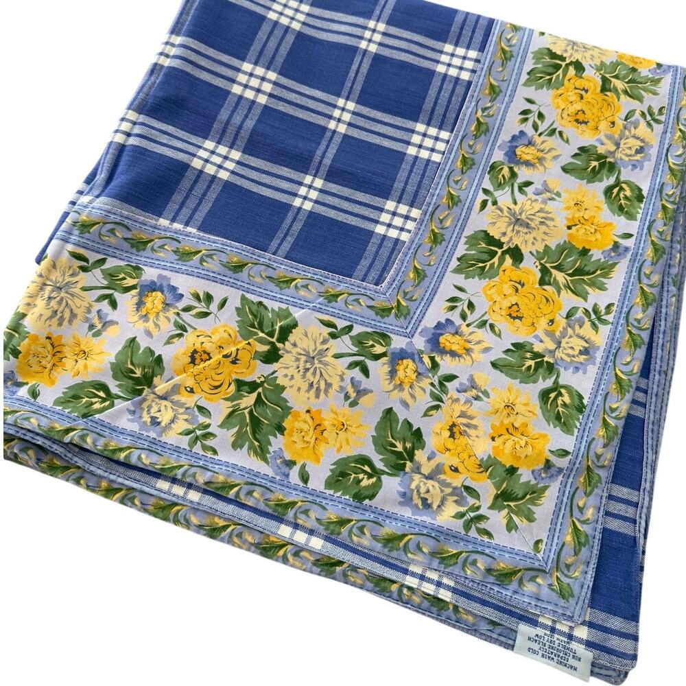 Williams Sonoma Reversible CottonTablecloth Lavender Check Yellow Floral Print